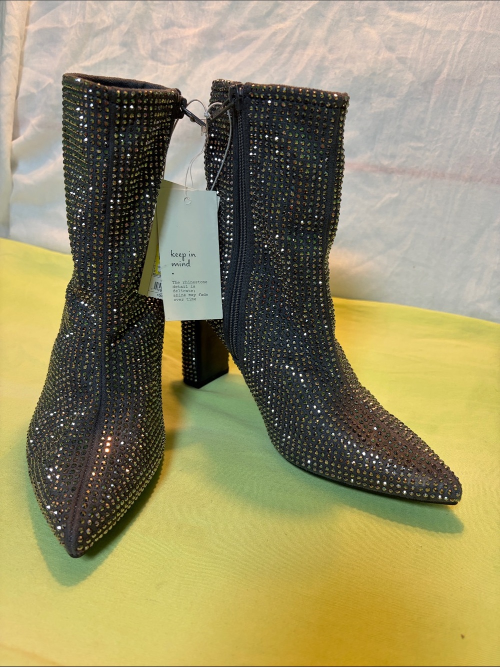 a new day Black Crystal-Studded Pointed Toe Ankle Boots
